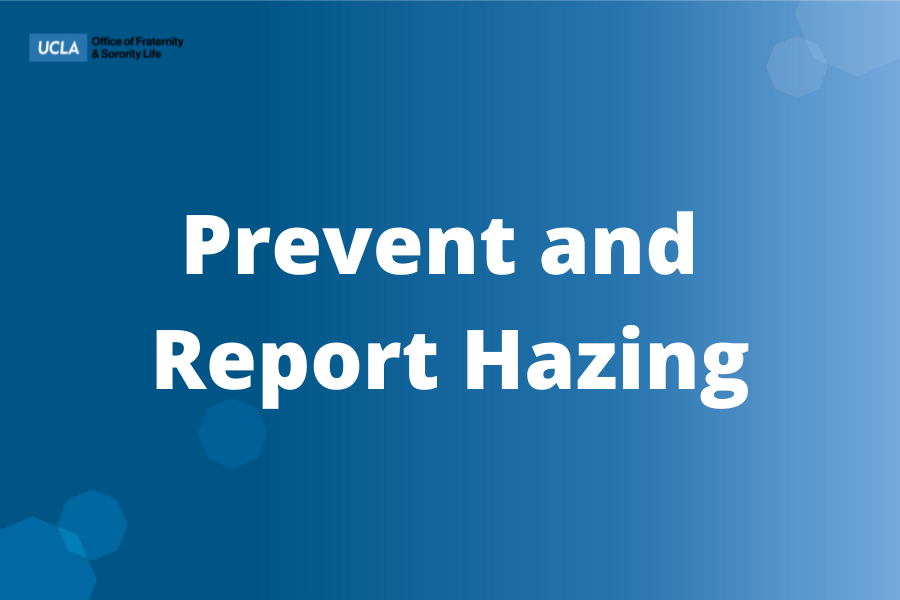 White text on a blue background that says prevent and report hazing
