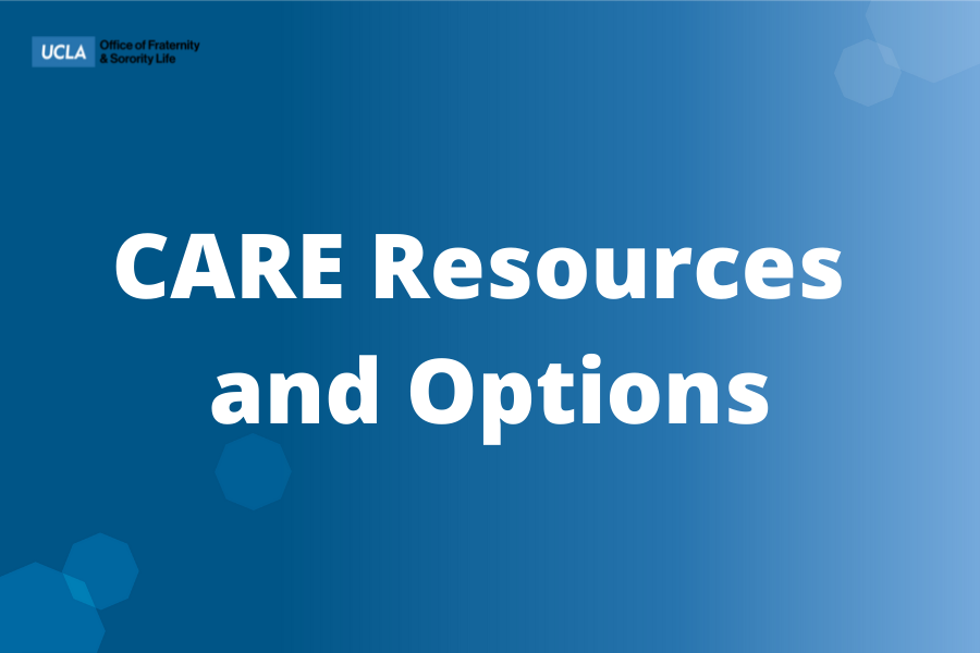 White text on a blue background that says care resources and options
